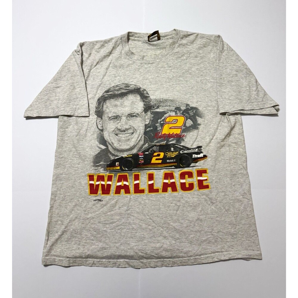 Vintage Rusty Wallace NASCAR Graphic Tee Nutmeg Mills Gray 90s Size XL